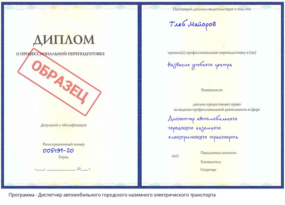 Диспетчер автомобильного городского наземного электрического транспорта Пушкино