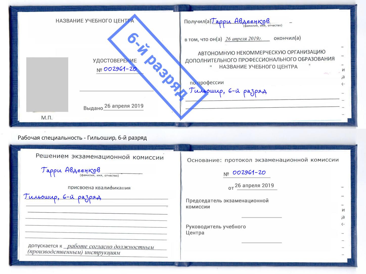 корочка 6-й разряд Гильошир Пушкино