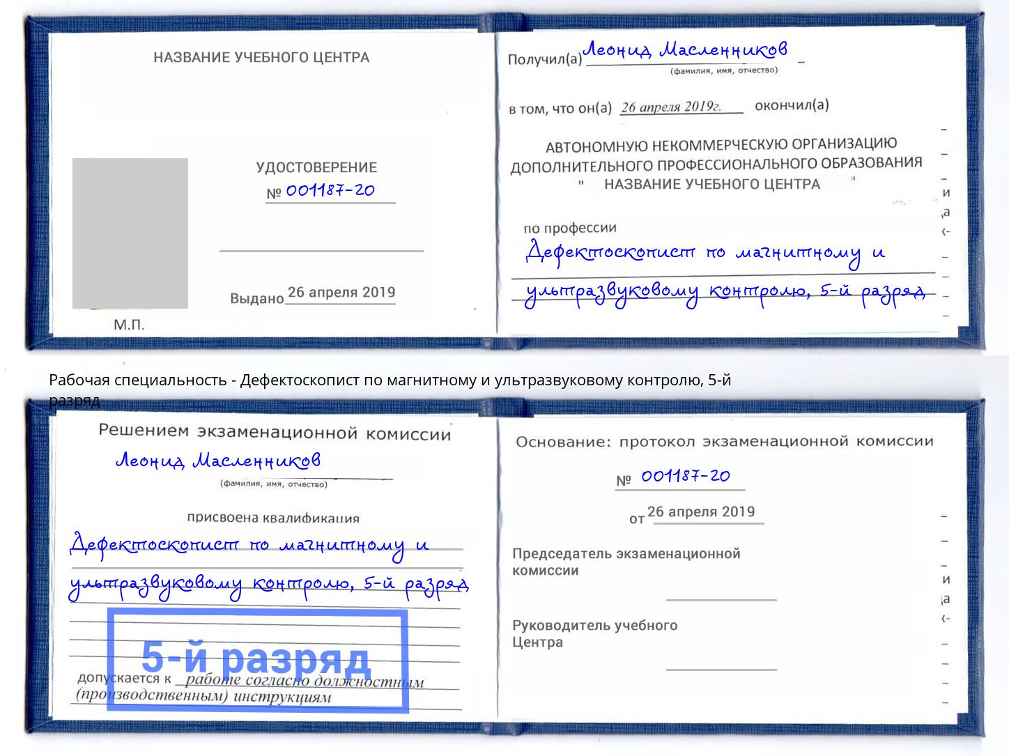 корочка 5-й разряд Дефектоскопист по магнитному и ультразвуковому контролю Пушкино