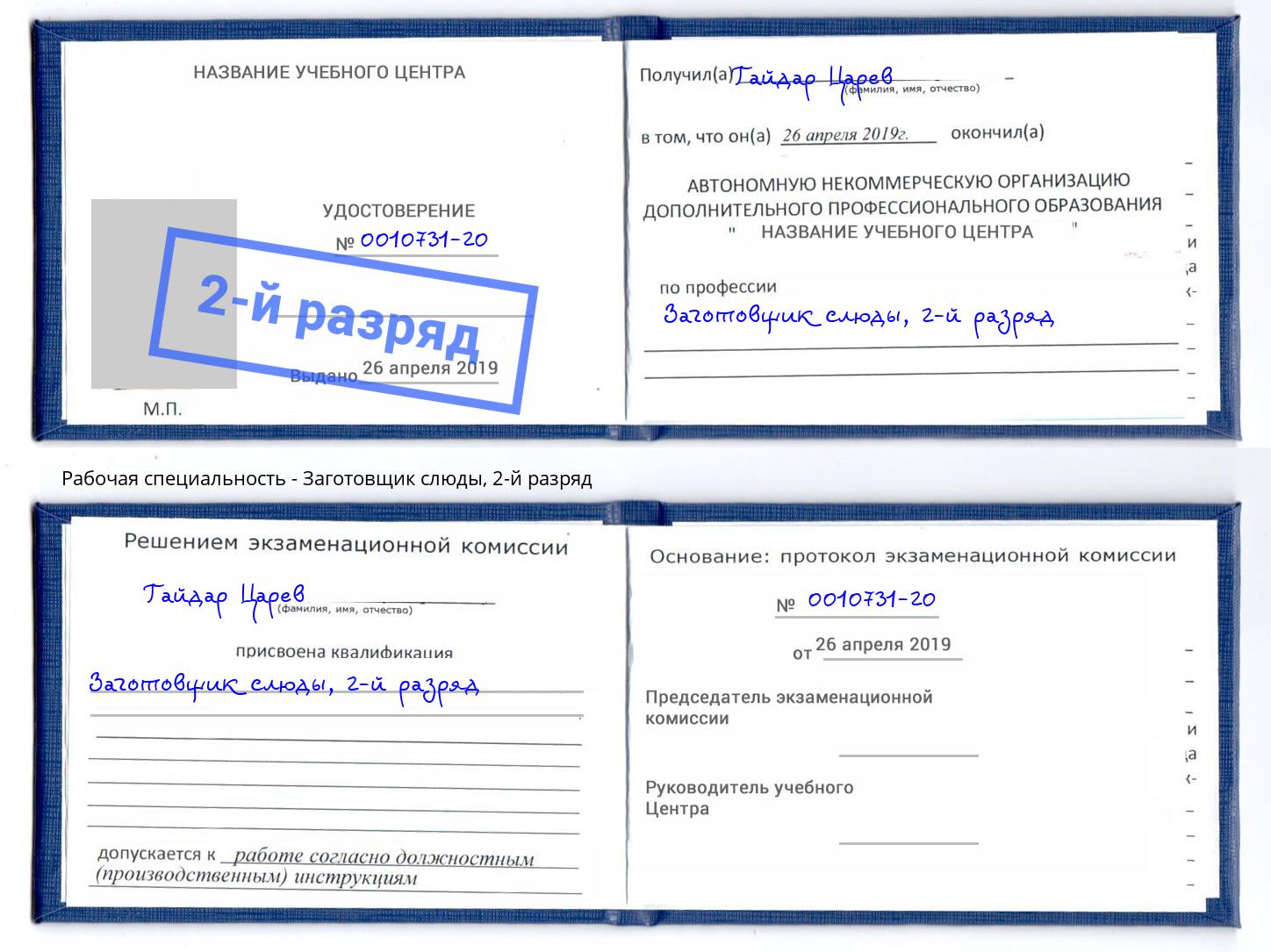 корочка 2-й разряд Заготовщик слюды Пушкино