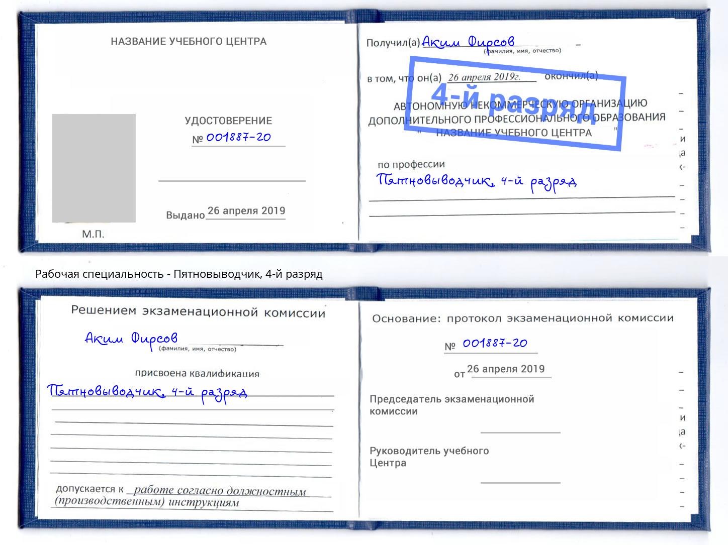 корочка 4-й разряд Пятновыводчик Пушкино