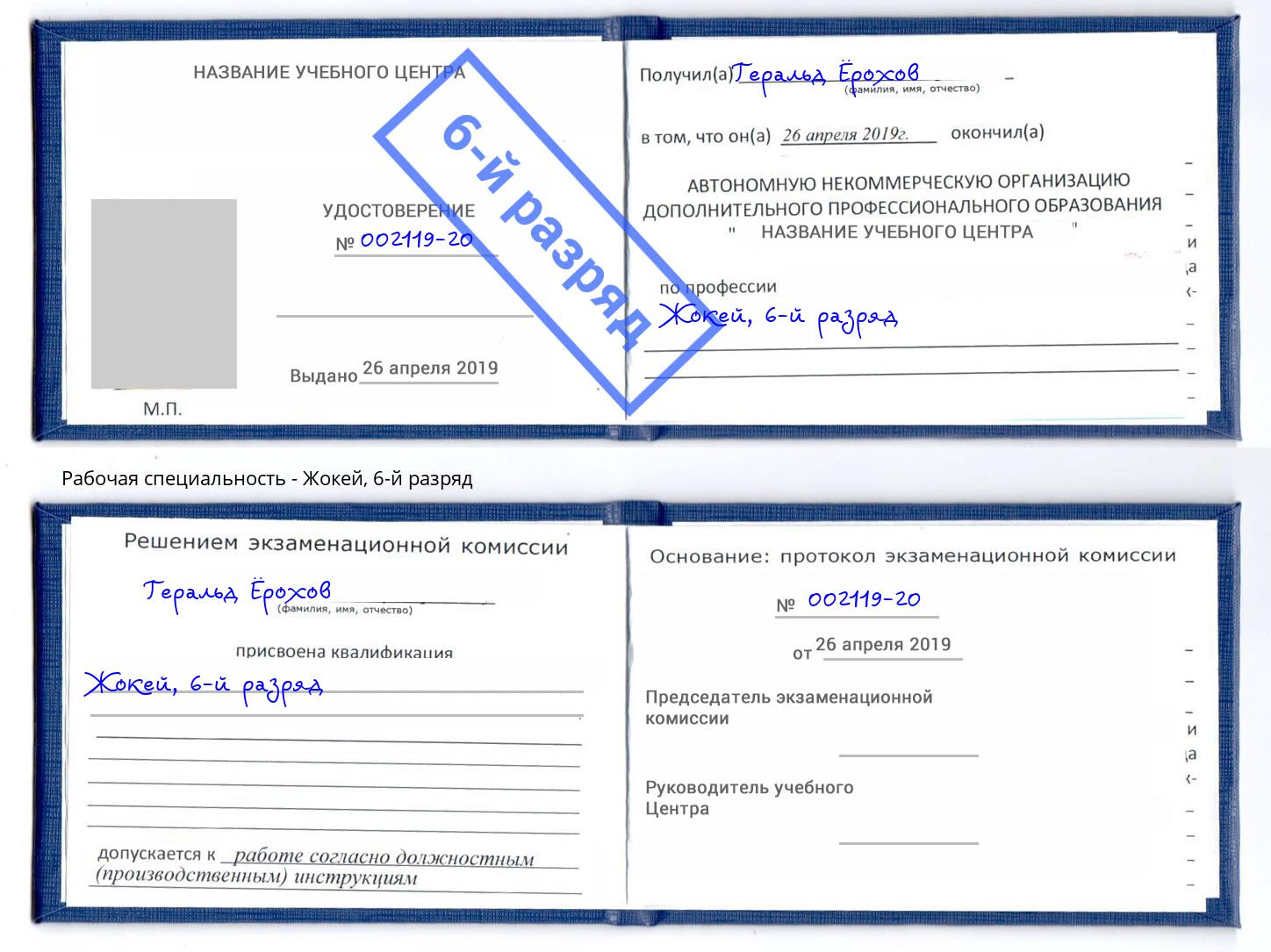 корочка 6-й разряд Жокей Пушкино