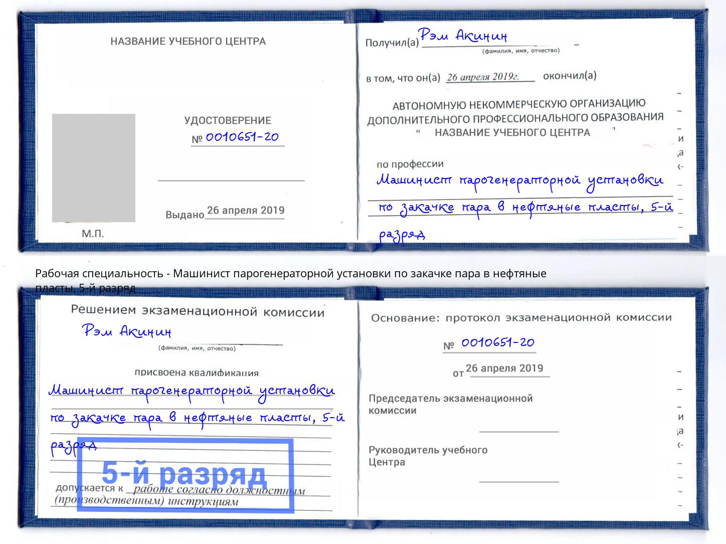 корочка 5-й разряд Машинист парогенераторной установки по закачке пара в нефтяные пласты Пушкино