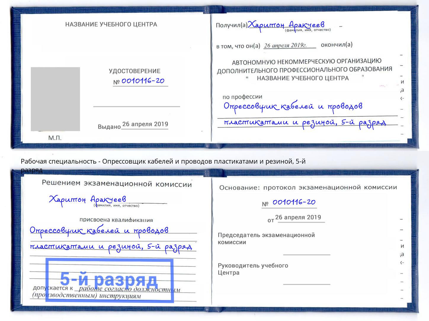 корочка 5-й разряд Опрессовщик кабелей и проводов пластикатами и резиной Пушкино