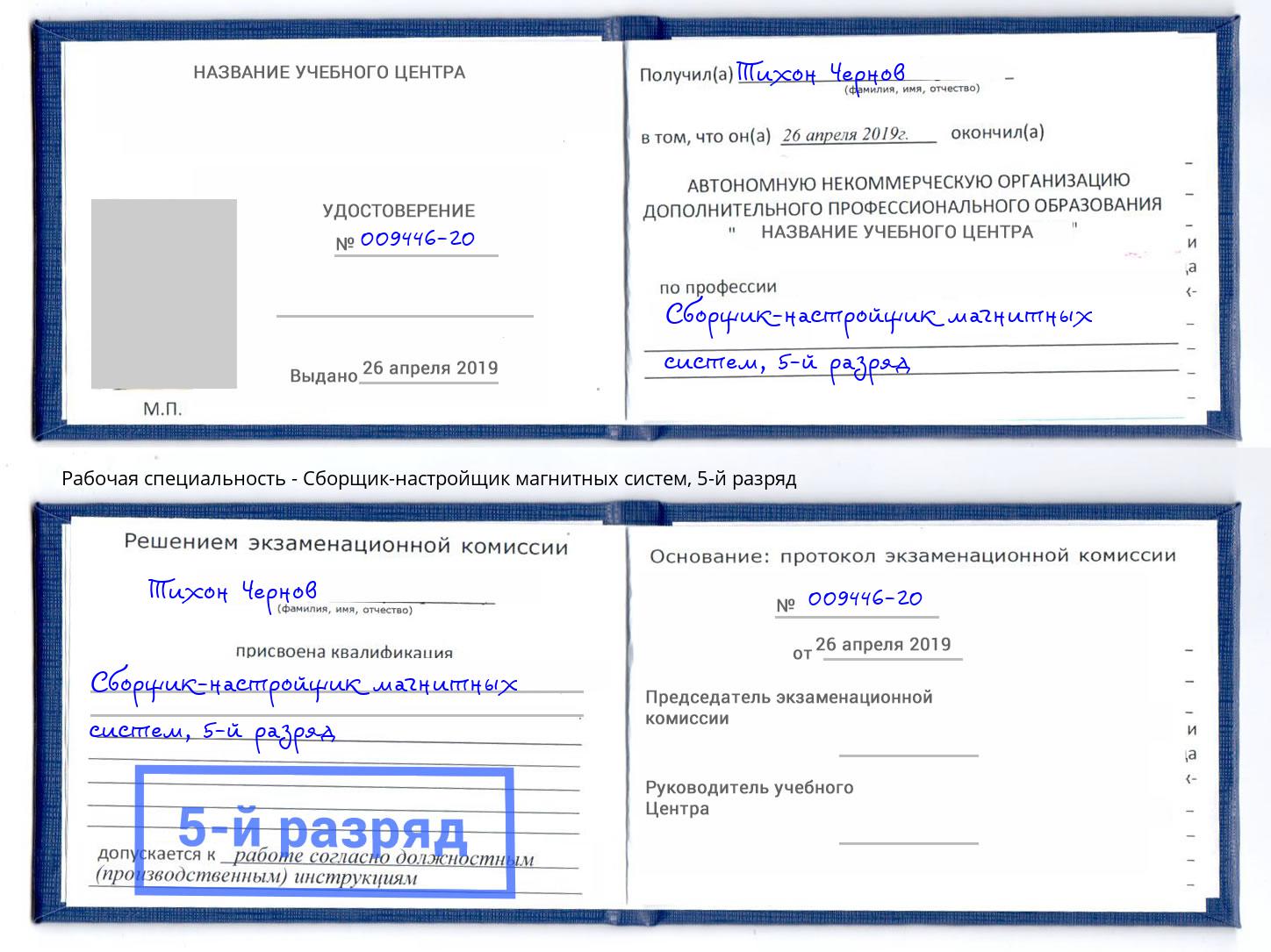 корочка 5-й разряд Сборщик-настройщик магнитных систем Пушкино